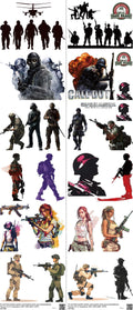 Military mixed-style heat transfer design set on a 23.5 by 53 inch sheet