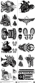 Military mixed-style heat transfer design set on a 23.5 by 53 inch sheet