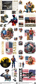 Military Z1 mixed-style heat transfer design set on a 23.5 by 53 inch sheet