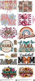 Mom mixed-style heat transfer design set on a 23.5 by 53 inch sheet