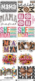 Mom mixed-style heat transfer design set on a 23.5 by 53 inch sheet