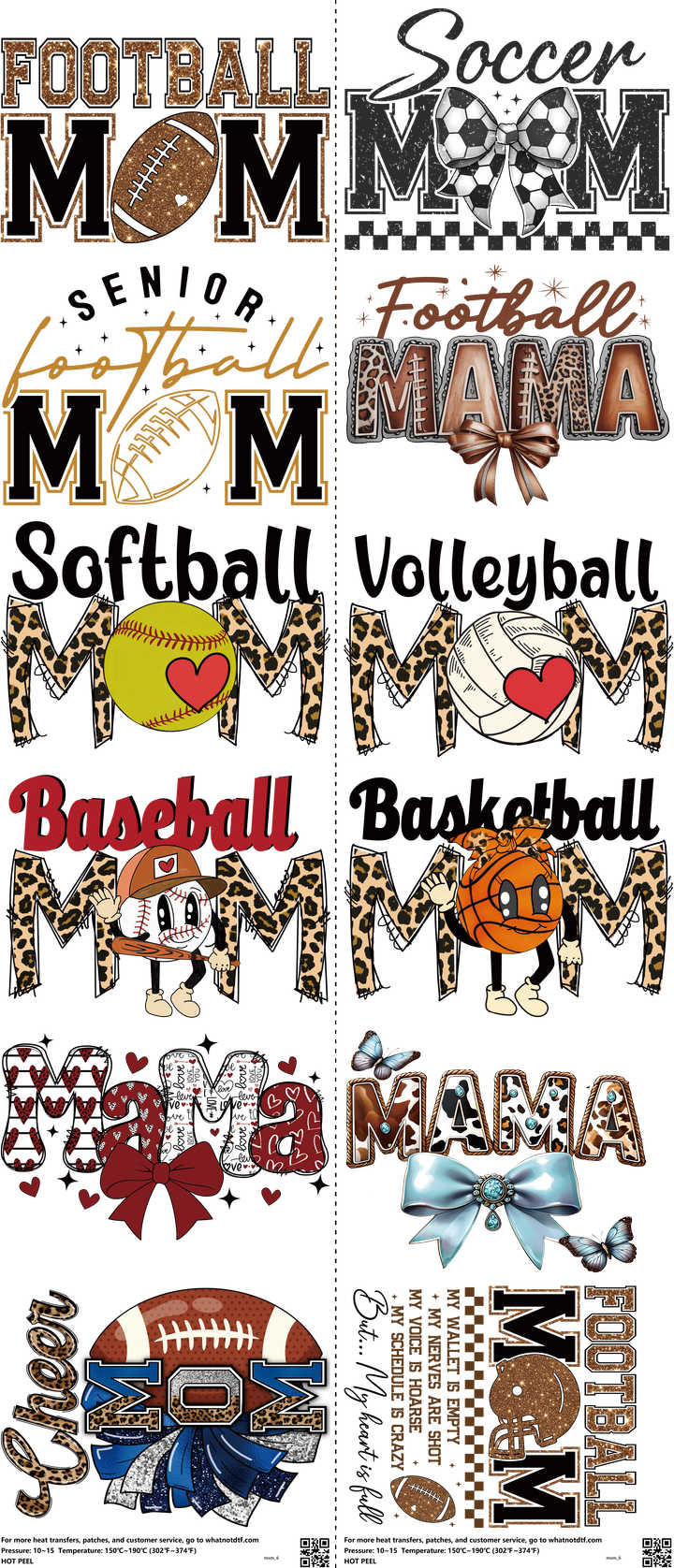 Mom mixed-style heat transfer design set on a 23.5 by 53 inch sheet