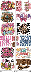 Mom mixed-style heat transfer design set on a 23.5 by 53 inch sheet