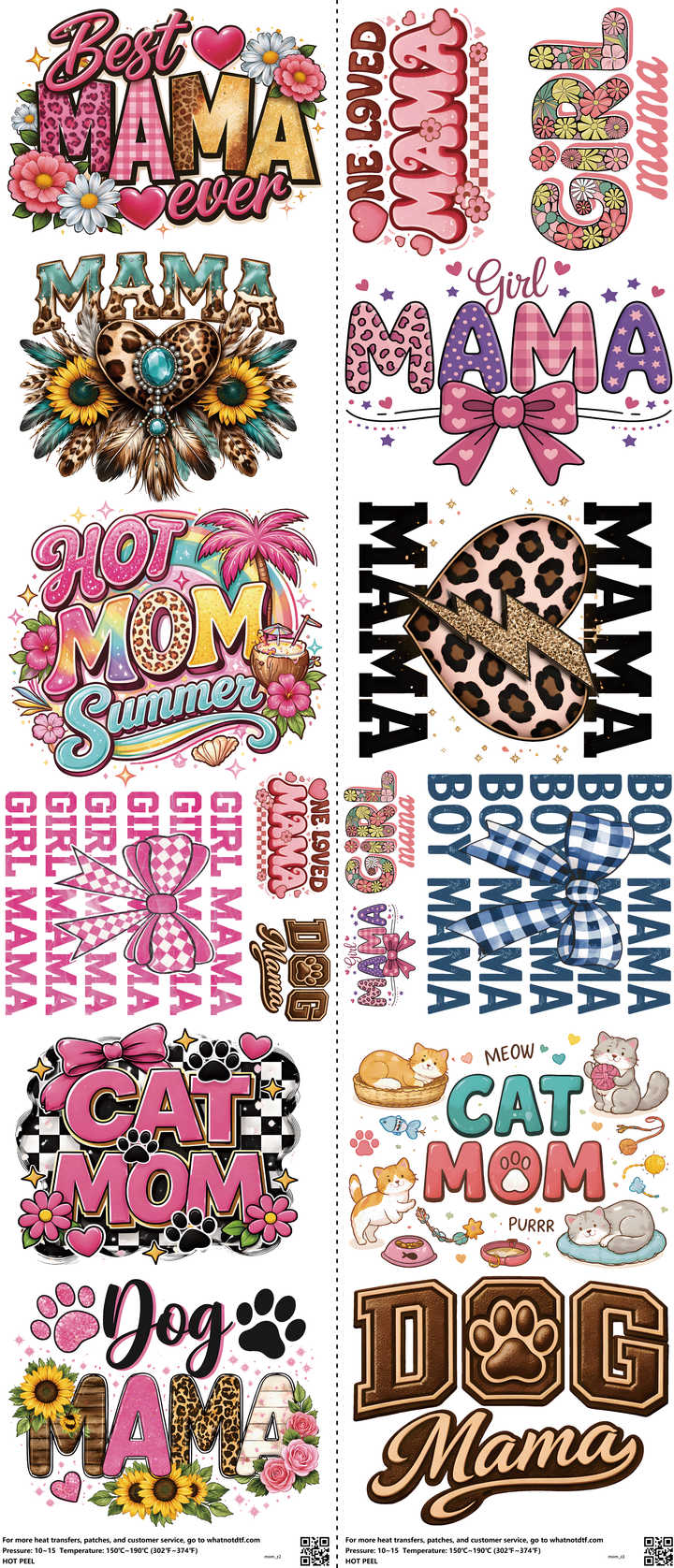 Mom mixed-style heat transfer design set on a 23.5 by 53 inch sheet