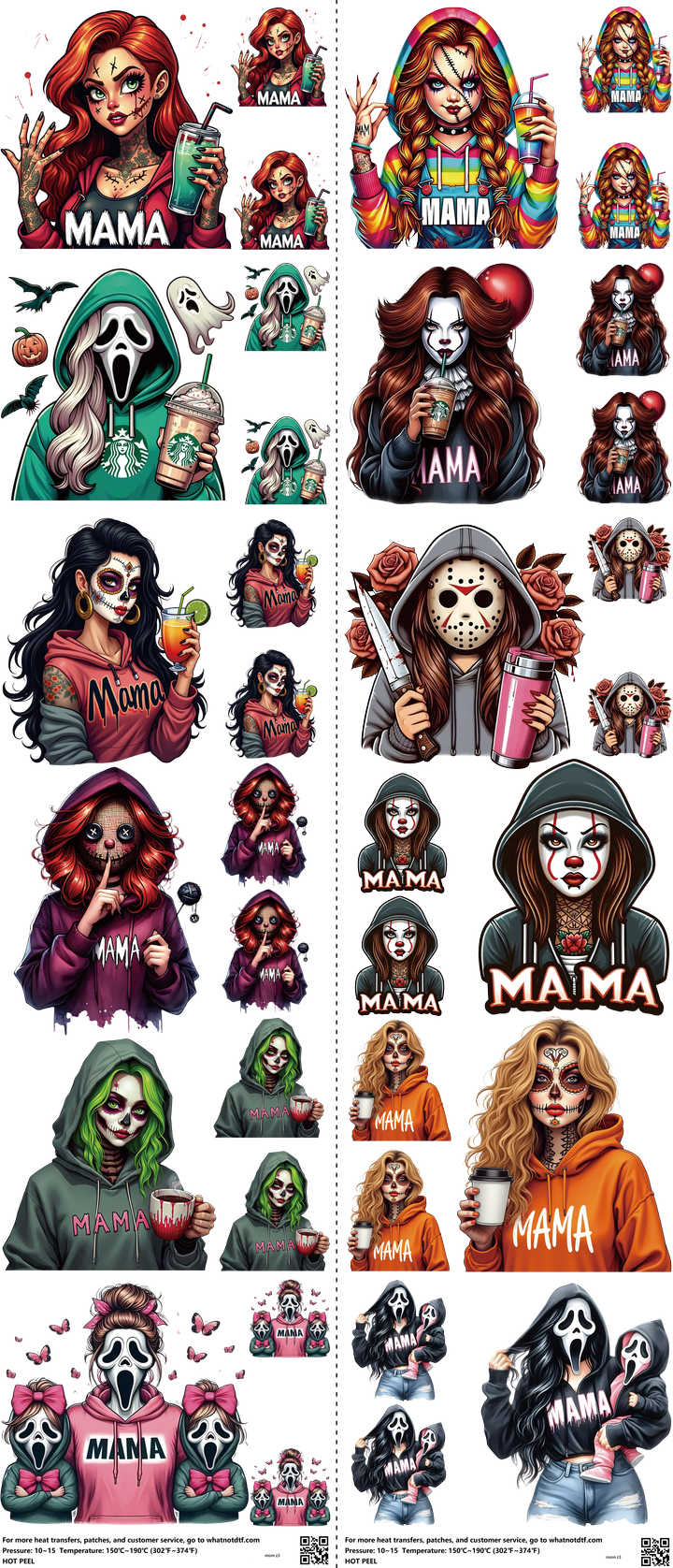 Mom mixed-style heat transfer design set on a 23.5 by 53 inch sheet