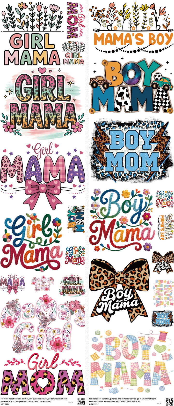 Mom mixed-style heat transfer design set on a 23.5 by 53 inch sheet