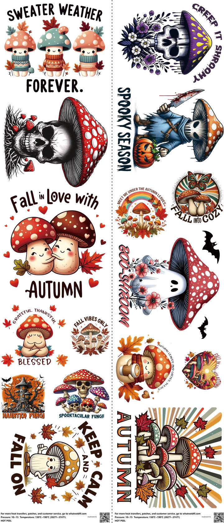 Mushroom mixed-style heat transfer design set on a 23.5 by 53 inch sheet