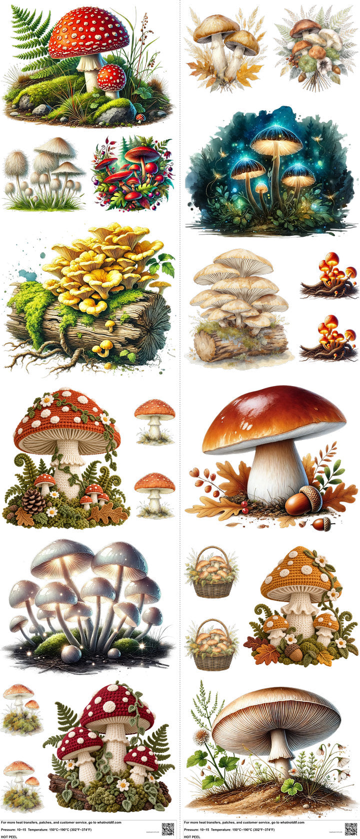 Mushroom H2 mixed-style heat transfer design set on a 23.5 by 53 inch sheet