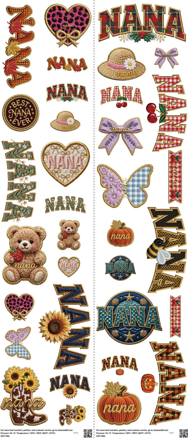 Nana mixed-style heat transfer design set on a 23.5 by 53 inch sheet