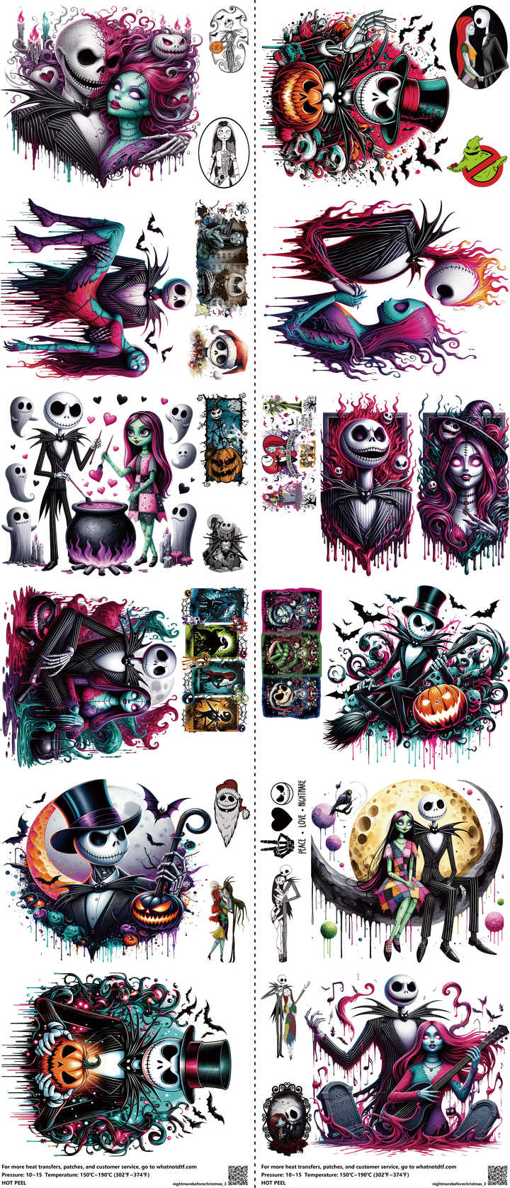 Nightmarebeforechristmas mixed-style heat transfer design set on a 23.5 by 53 inch sheet