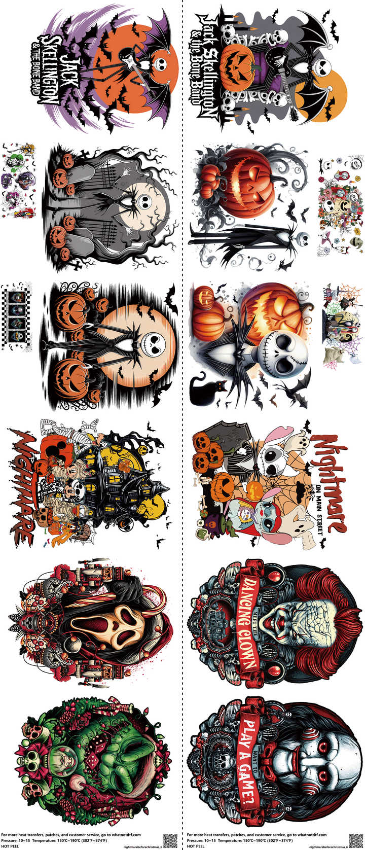 Nightmarebeforechristmas mixed-style heat transfer design set on a 23.5 by 53 inch sheet