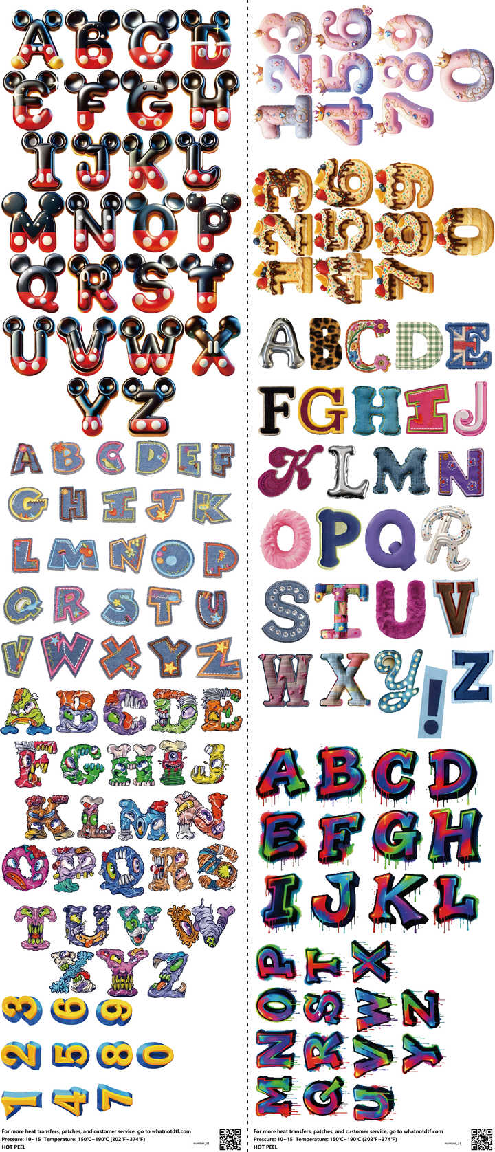 Number mixed-style heat transfer design set on a 23.5 by 53 inch sheet
