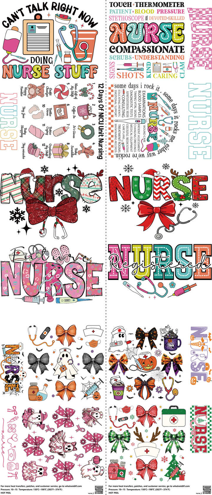 Nurse mixed-style heat transfer design set on a 23.5 by 53 inch sheet