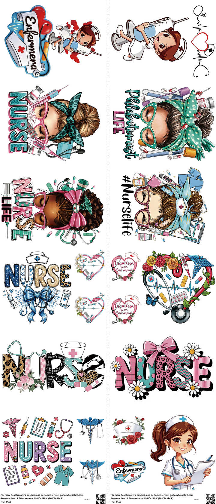Nurse mixed-style heat transfer design set on a 23.5 by 53 inch sheet