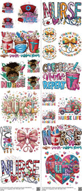 Nurse mixed-style heat transfer design set on a 23.5 by 53 inch sheet