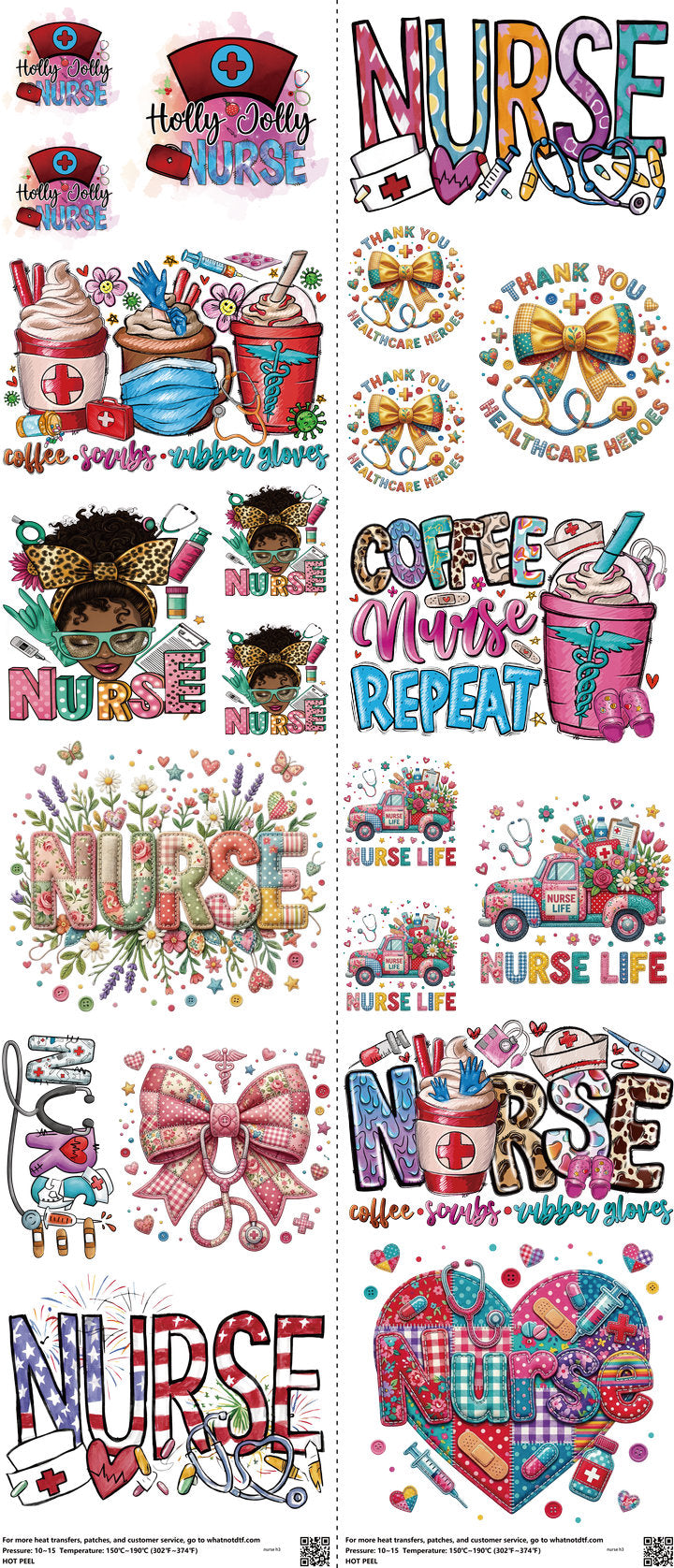 Nurse mixed-style heat transfer design set on a 23.5 by 53 inch sheet