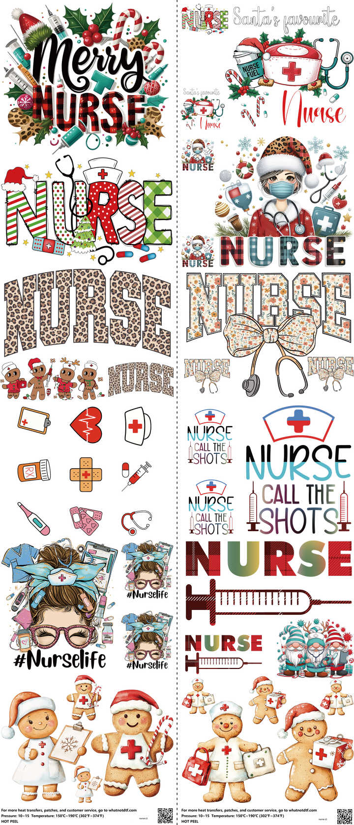 Nurse mixed-style heat transfer design set on a 23.5 by 53 inch sheet
