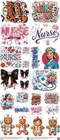 Nurse Z2 mixed-style heat transfer design set on a 23.5 by 53 inch sheet