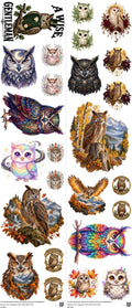 Owl H1 mixed-style heat transfer design set on a 23.5 by 53 inch sheet