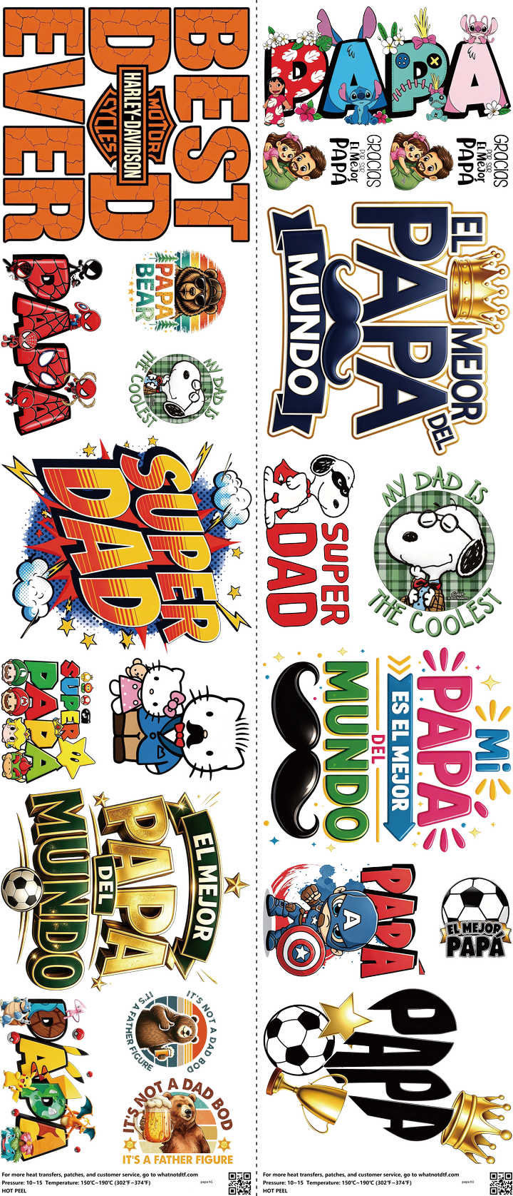 Papa mixed-style heat transfer design set on a 23.5 by 53 inch sheet