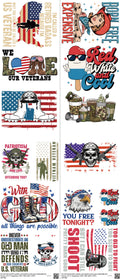 Patriotic mixed-style heat transfer design set on a 23.5 by 53 inch sheet