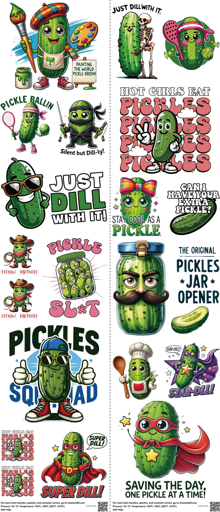 Pickle H1 mixed-style heat transfer design set on a 23.5 by 53 inch sheet