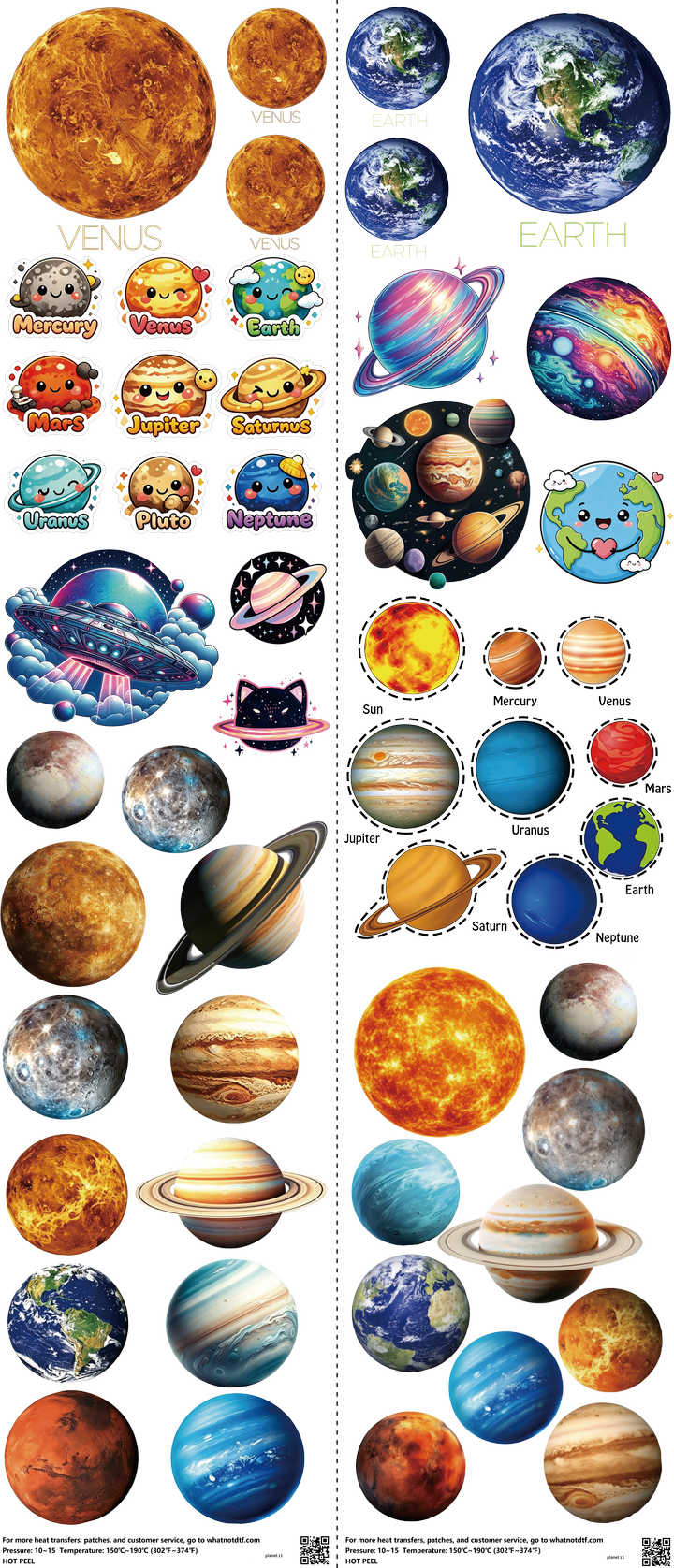 Planet mixed-style heat transfer design set on a 23.5 by 53 inch sheet