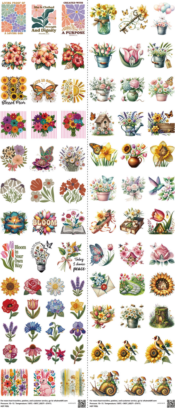 Pocket Size mixed-style heat transfer design set on a 23.5 by 53 inch sheet