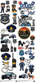 Police mixed-style heat transfer design set on a 23.5 by 53 inch sheet
