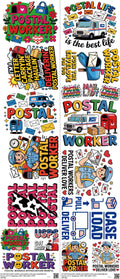 Postal mixed-style heat transfer design set on a 23.5 by 53 inch sheet