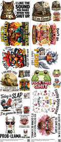 Sarcastic mixed-style heat transfer design set on a 23.5 by 53 inch sheet