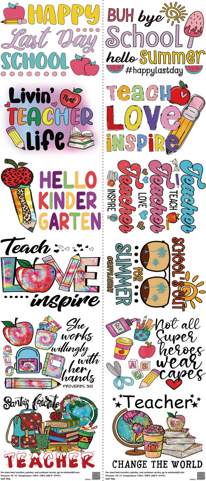 School mixed-style heat transfer design set on a 23.5 by 53 inch sheet
