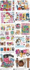 School mixed-style heat transfer design set on a 23.5 by 53 inch sheet