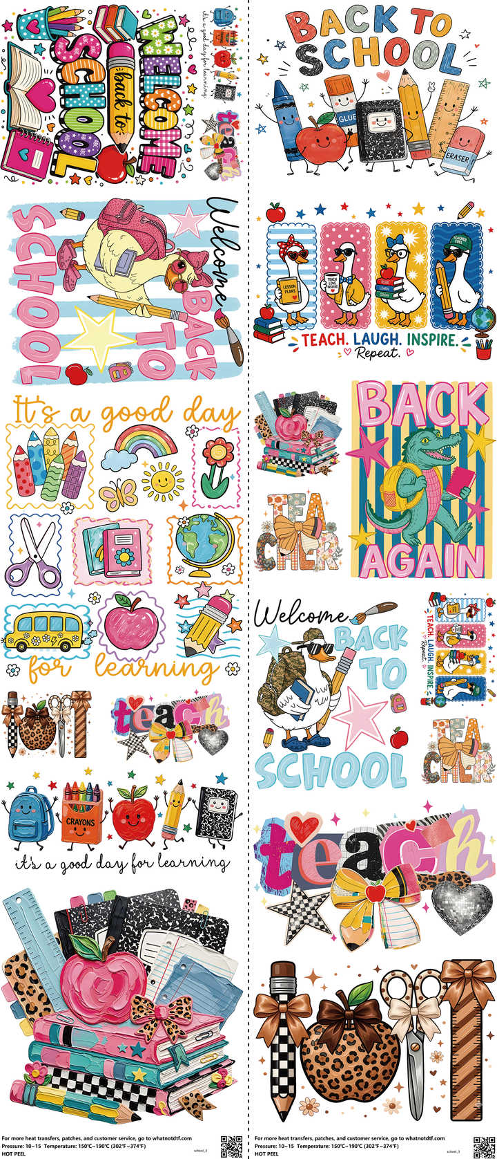 School mixed-style heat transfer design set on a 23.5 by 53 inch sheet