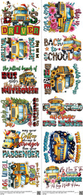 School Bus Driver mixed-style heat transfer design set on a 23.5 by 53 inch sheet
