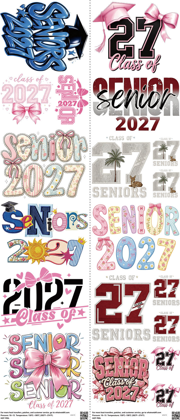 Senior mixed-style heat transfer design set on a 23.5 by 53 inch sheet