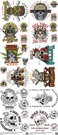 Skull mixed-style heat transfer design set on a 23.5 by 53 inch sheet