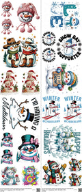 Snowman mixed-style heat transfer design set on a 23.5 by 53 inch sheet