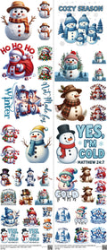 Snowman H2 mixed-style heat transfer design set on a 23.5 by 53 inch sheet