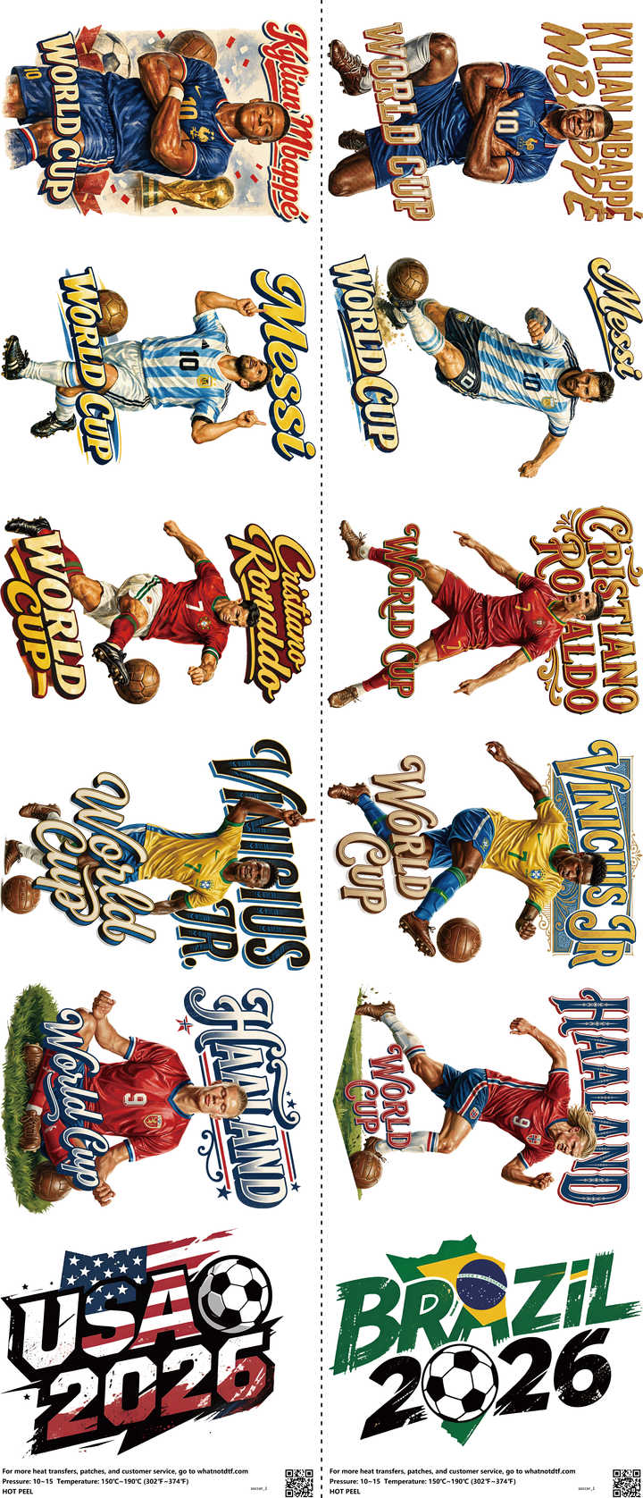 Soccer mixed-style heat transfer design set on a 23.5 by 53 inch sheet