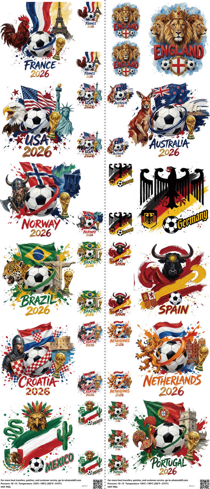 Soccer mixed-style heat transfer design set on a 23.5 by 53 inch sheet