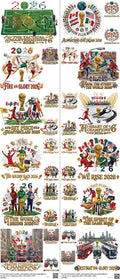 Soccer mixed-style heat transfer design set on a 23.5 by 53 inch sheet