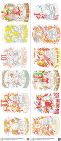 Soccer mixed-style heat transfer design set on a 23.5 by 53 inch sheet