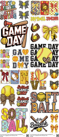 Softball mixed-style heat transfer design set on a 23.5 by 53 inch sheet