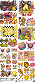 Softball mixed-style heat transfer design set on a 23.5 by 53 inch sheet