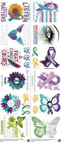 Suicide Awareness mixed-style heat transfer design set on a 23.5 by 53 inch sheet