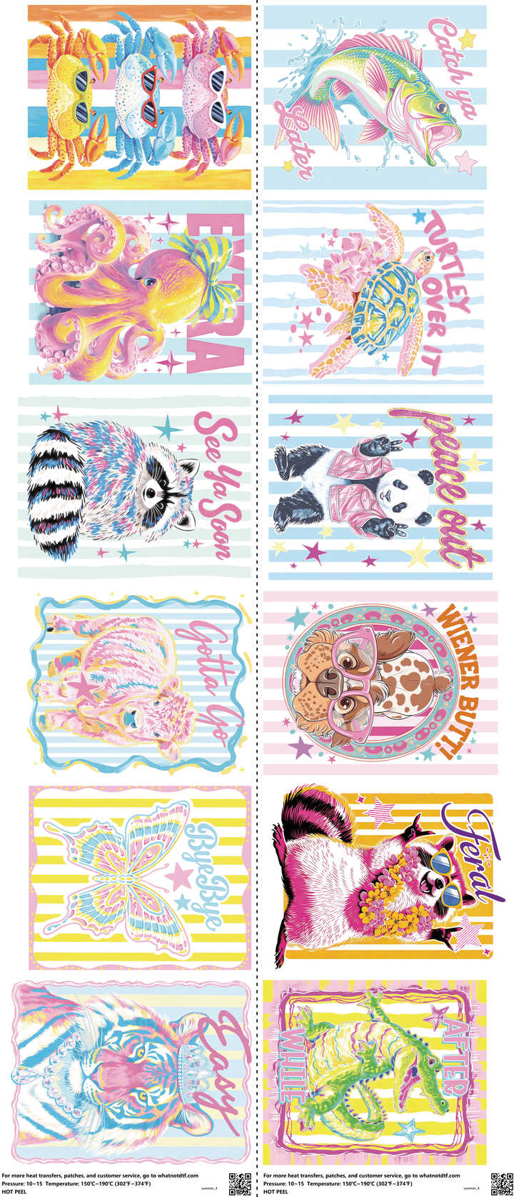 Summer mixed-style heat transfer design set on a 23.5 by 53 inch sheet