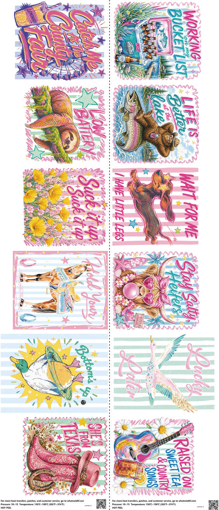 Summer mixed-style heat transfer design set on a 23.5 by 53 inch sheet