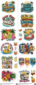 Summer mixed-style heat transfer design set on a 23.5 by 53 inch sheet