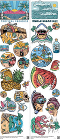 Summer mixed-style heat transfer design set on a 23.5 by 53 inch sheet